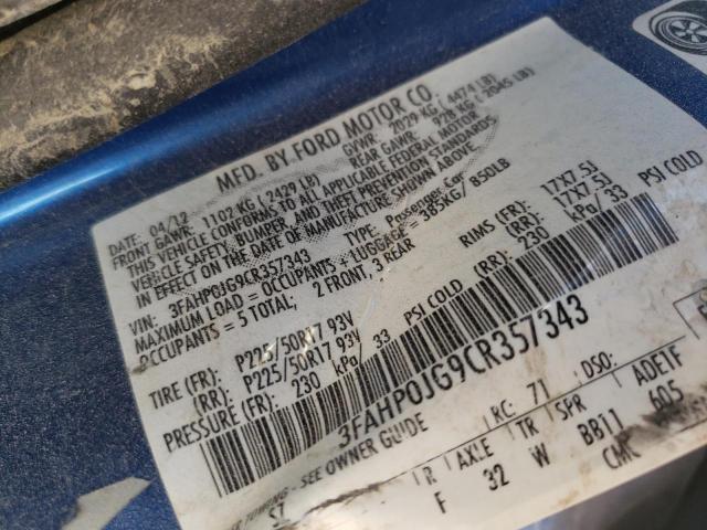 Photo 10 from auction – 2012 FORD FUSION with VIN 3FAHP0JG9CR357343