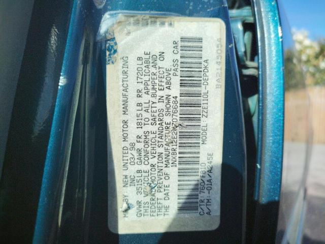 Photo 10 from auction – 1998 TOYOTA COROLLA VE with VIN 1NXBR12E2WZ076684