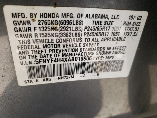 Photo 10 from auction – 2010 HONDA PILOT EX with VIN 5FNYF4H4XAB018606