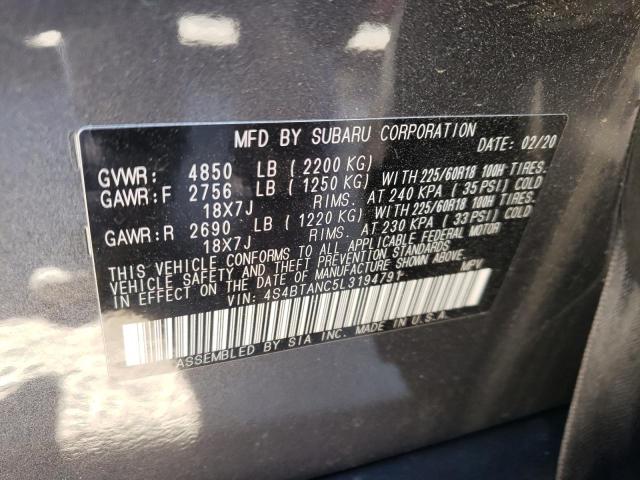 Photo 10 from auction – 2020 SUBARU OUTBACK LI with VIN 4S4BTANC5L3194791
