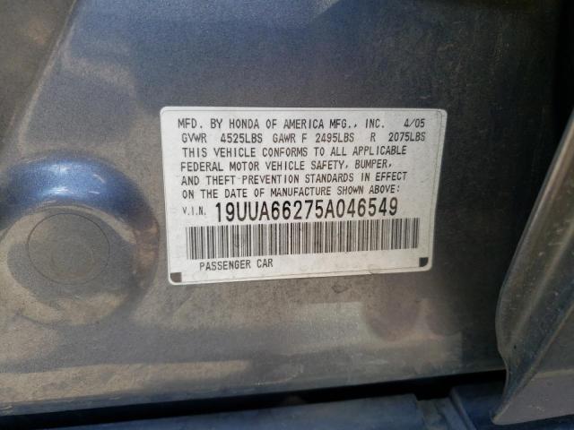 Photo 10 from auction – 2005 ACURA TL with VIN 19UUA66275A046549