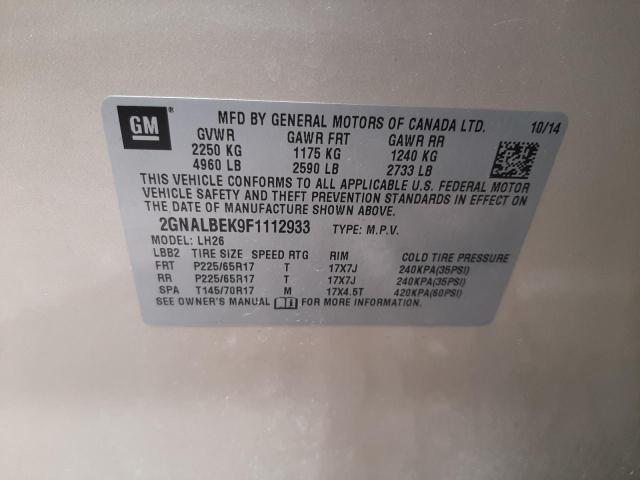 Photo 10 from auction – 2015 CHEVROLET EQUINOX LT with VIN 2GNALBEK9F1112933