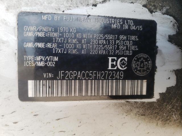 Photo 10 from auction – 2015 SUBARU XV CROSSTR with VIN JF2GPACC5FH272349