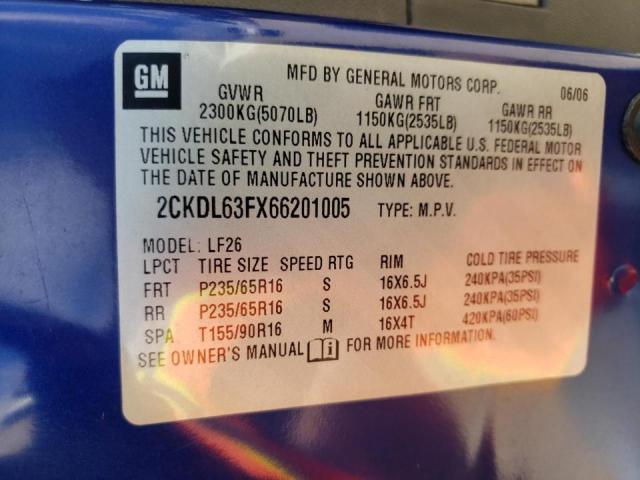 Photo 10 from auction – 2006 PONTIAC TORRENT with VIN 2CKDL63FX66201005