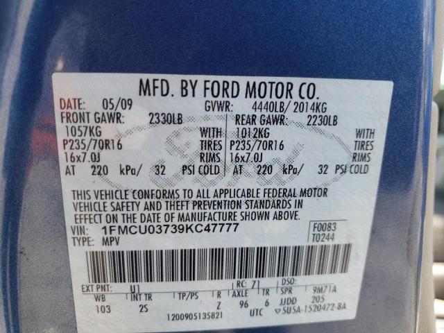 Photo 10 from auction – 2009 FORD ESCAPE XLT with VIN 1FMCU03739KC47777