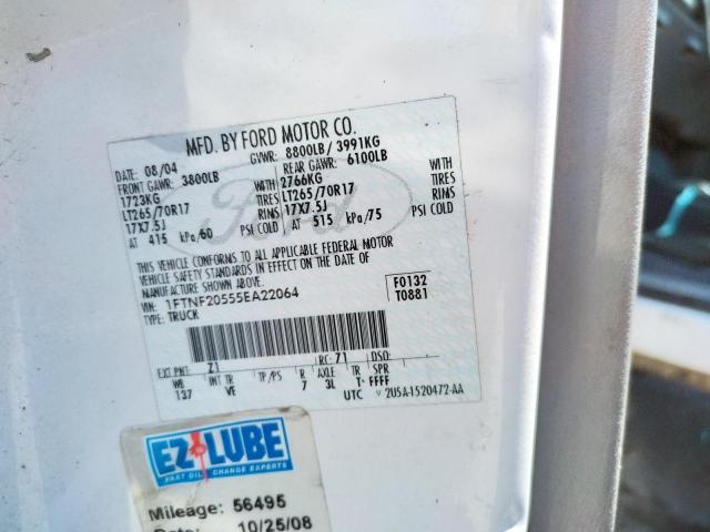 Photo 10 from auction – 2005 FORD F250 SUPER with VIN 1FTNF20555EA22064