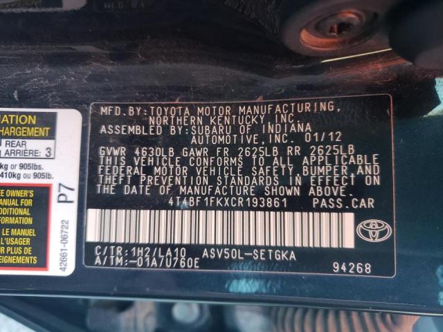 Photo 10 from auction – 2012 TOYOTA CAMRY BASE with VIN 4T4BF1FKXCR193861