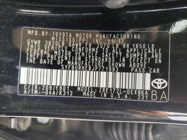 Photo 10 from auction – 2018 TOYOTA COROLLA L with VIN 5YFBURHE8JP771993