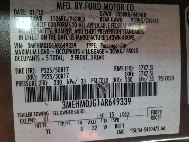 Photo 10 from auction – 2010 MERCURY MILAN PREM with VIN 3MEHM0JG1AR649339