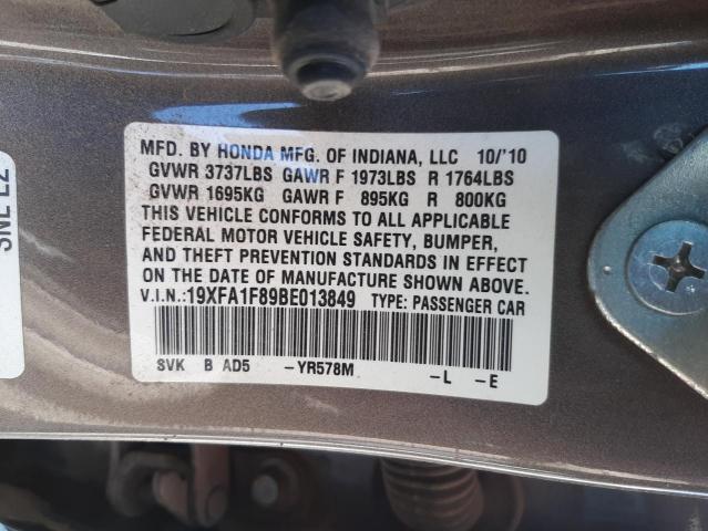 Photo 10 from auction – 2011 HONDA CIVIC EX with VIN 19XFA1F89BE013849