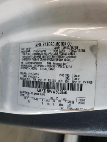 Photo 10 from auction – 2007 FORD FOCUS ZX3 with VIN 1FAFP31N97W303860