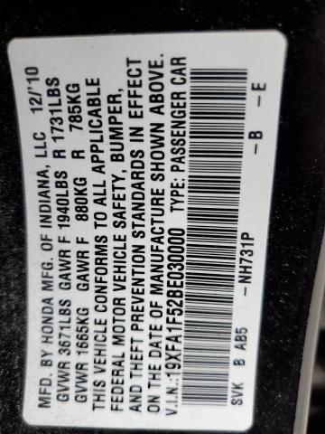 Photo 10 from auction – 2011 HONDA CIVIC LX with VIN 19XFA1F52BE030000