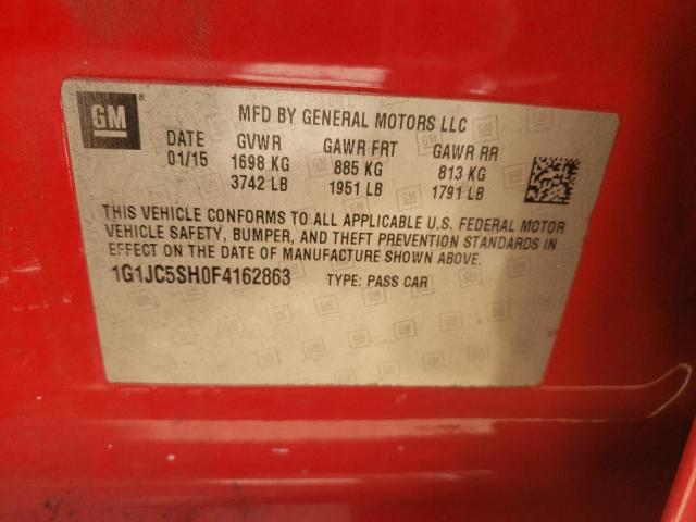 Photo 10 from auction – 2015 CHEVROLET SONIC LT with VIN 1G1JC5SH0F4162863