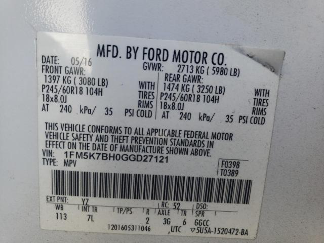 Photo 10 from auction – 2016 FORD EXPLORER with VIN 1FM5K7BH0GGD27121