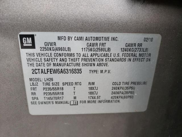 Photo 10 from auction – 2010 GMC TERRAIN SL with VIN 2CTALFEW6A6316835