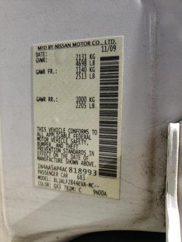 Photo 10 from auction – 2010 NISSAN MAXIMA S with VIN 1N4AA5AP4AC818993