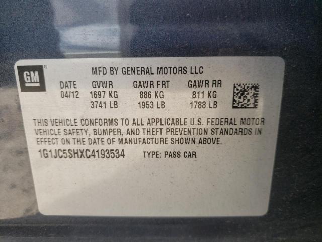 Photo 10 from auction – 2012 CHEVROLET SONIC LT with VIN 1G1JC5SHXC4193534