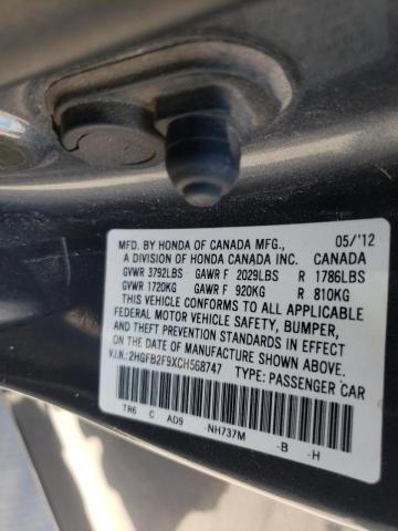 Photo 10 from auction – 2012 HONDA CIVIC EXL with VIN 2HGFB2F9XCH568747