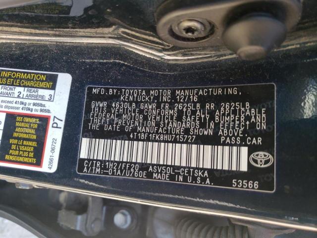 Photo 10 from auction – 2017 TOYOTA CAMRY LE with VIN 4T1BF1FK8HU715727