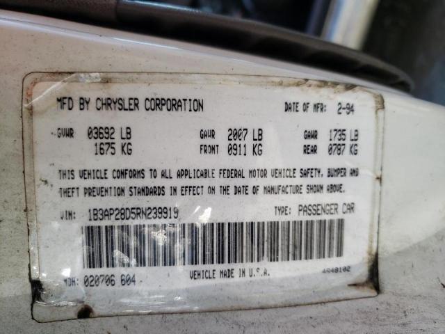 Photo 10 from auction – 1994 DODGE SHADOW with VIN 1B3AP28D5RN239919