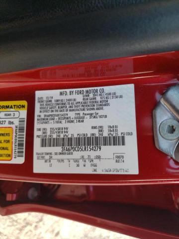 Photo 10 from auction – 2020 FORD FUSION with VIN 3FA6P0CD5LR154279