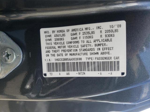 Photo 10 from auction – 2010 HONDA ACCORD EXL with VIN 1HGCS2B85AA002698