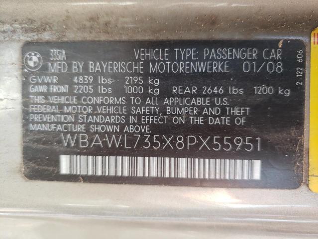 Photo 10 from auction – 2008 BMW 335 I with VIN WBAWL735X8PX55951