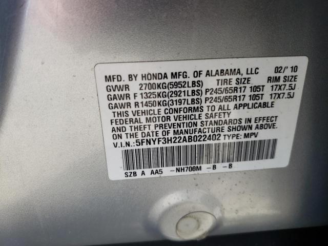 Photo 10 from auction – 2010 HONDA PILOT LX with VIN 5FNYF3H22AB022402
