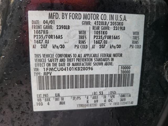 Photo 10 from auction – 2001 FORD ESCAPE XLT with VIN 1FMCU04101KB28096