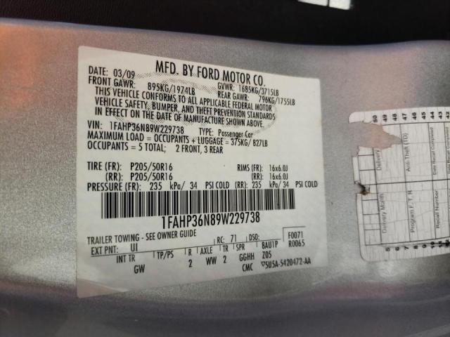 Photo 10 from auction – 2009 FORD FOCUS SES with VIN 1FAHP36N89W229738