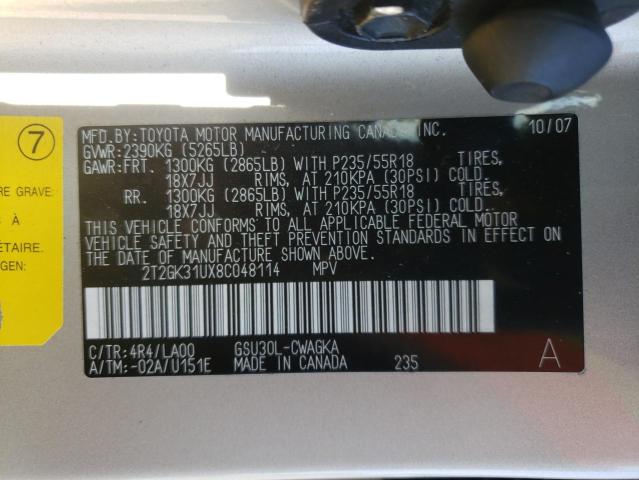 Photo 10 from auction – 2008 LEXUS RX 350 with VIN 2T2GK31UX8C048114