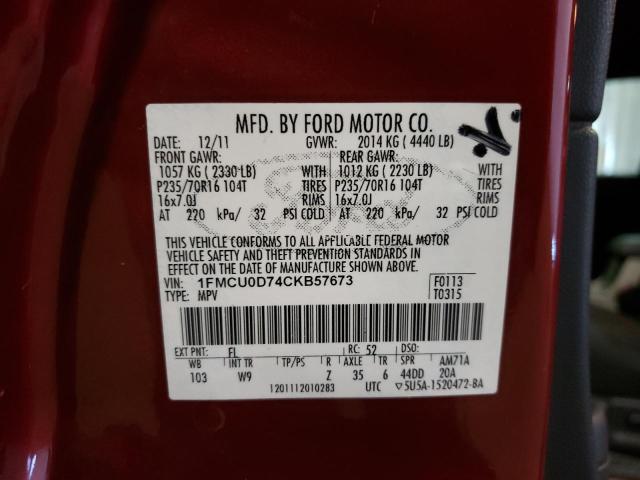 Photo 10 from auction – 2012 FORD ESCAPE XLT with VIN 1FMCU0D74CKB57673