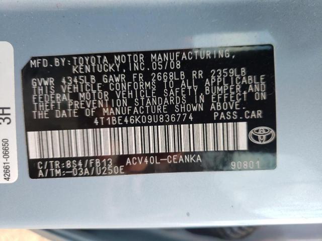 Photo 10 from auction – 2009 TOYOTA CAMRY BASE with VIN 4T1BE46K09U836774
