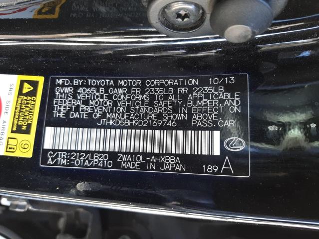 Photo 10 from auction – 2013 LEXUS CT 200 with VIN JTHKD5BH9D2169746