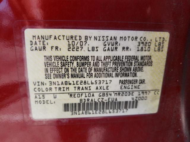 Photo 10 from auction – 2008 NISSAN SENTRA 2.0 with VIN 3N1AB61E28L653717