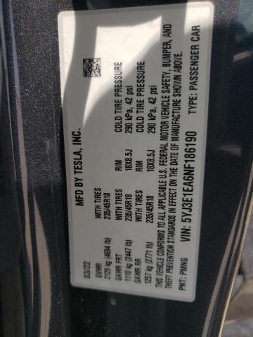Photo 10 from auction – 2022 TESLA MODEL 3 with VIN 5YJ3E1EA6NF186190