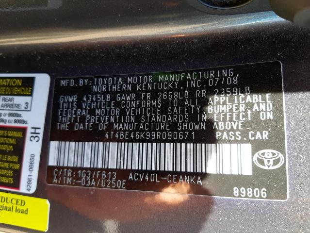 Photo 10 from auction – 2009 TOYOTA CAMRY BASE with VIN 4T4BE46K99R090671