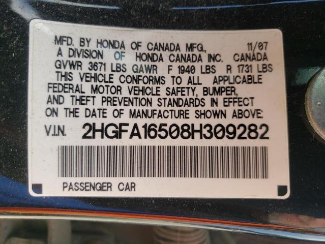 Photo 10 from auction – 2008 HONDA CIVIC LX with VIN 2HGFA16508H309282