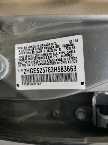 Photo 10 from auction – 2003 HONDA CIVIC EX with VIN 2HGES25783H583663