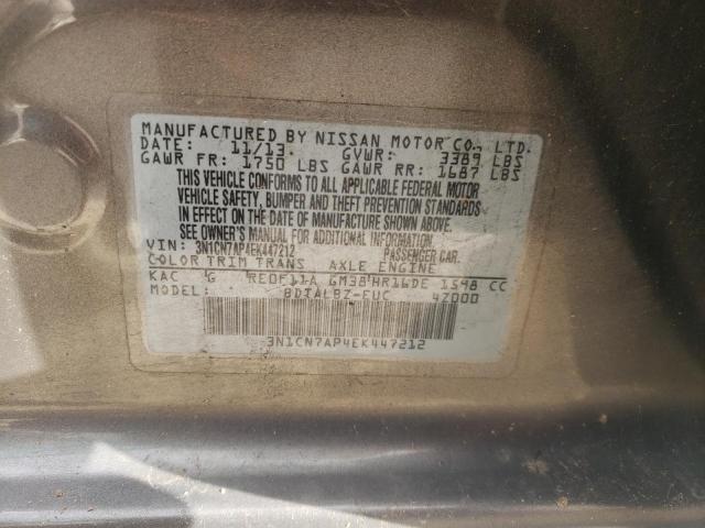 Photo 10 from auction – 2014 NISSAN VERSA S with VIN 3N1CN7AP4EK447212