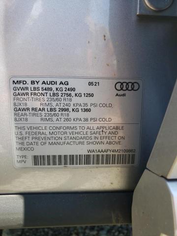 Photo 10 from auction – 2021 AUDI Q5 PREMIUM with VIN WA1AAAFY4M2109862