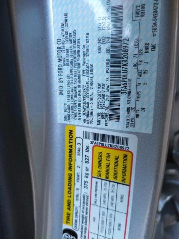 Photo 10 from auction – 2019 FORD FUSION SE with VIN 3FA6P0LU7KR208972