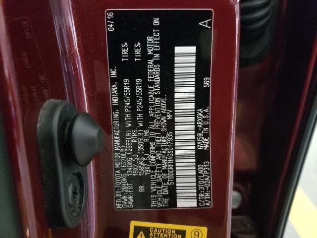 Photo 10 from auction – 2016 TOYOTA HIGHLANDER with VIN 5TDDCRFH4GS017935