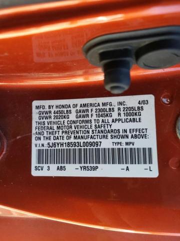 Photo 10 from auction – 2003 HONDA ELEMENT EX with VIN 5J6YH18593L009097