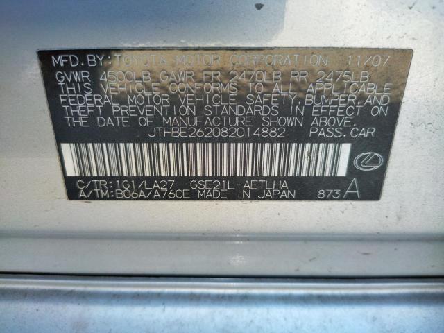 Photo 10 from auction – 2008 LEXUS IS 350 with VIN JTHBE262082014882