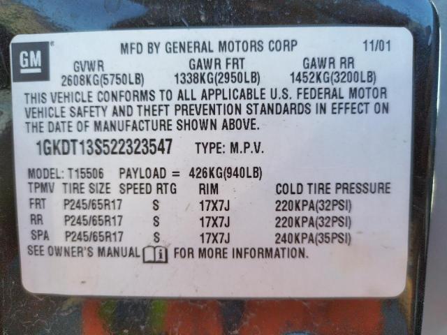 Photo 10 from auction – 2002 GMC ENVOY with VIN 1GKDT13S522323547