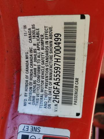 Photo 10 from auction – 2007 HONDA CIVIC SI with VIN 2HGFA55597H700499