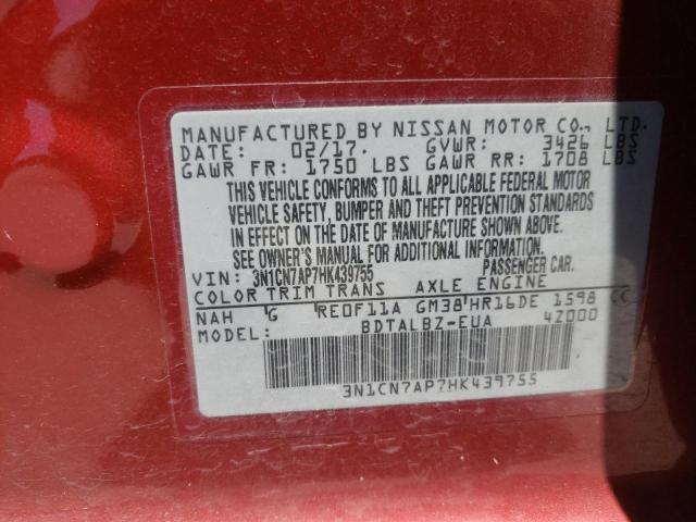 Photo 10 from auction – 2017 NISSAN VERSA S with VIN 3N1CN7AP7HK439755