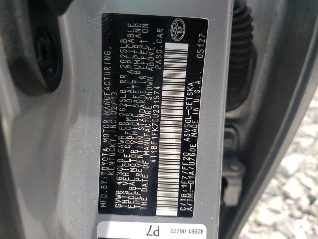 Photo 10 from auction – 2013 TOYOTA CAMRY L with VIN 4T1BF1FK7DU231574