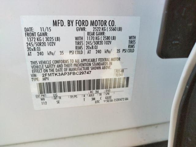 Photo 10 from auction – 2015 FORD EDGE SPORT with VIN 2FMTK3AP3FBC29747